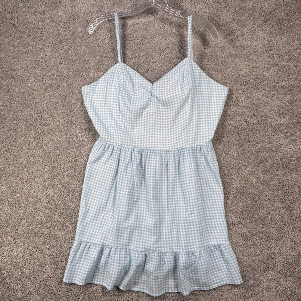 Joeyβ Beachwear By Japna Blue Gingham Tie Back Ruffle Mini Dress Womens Size L